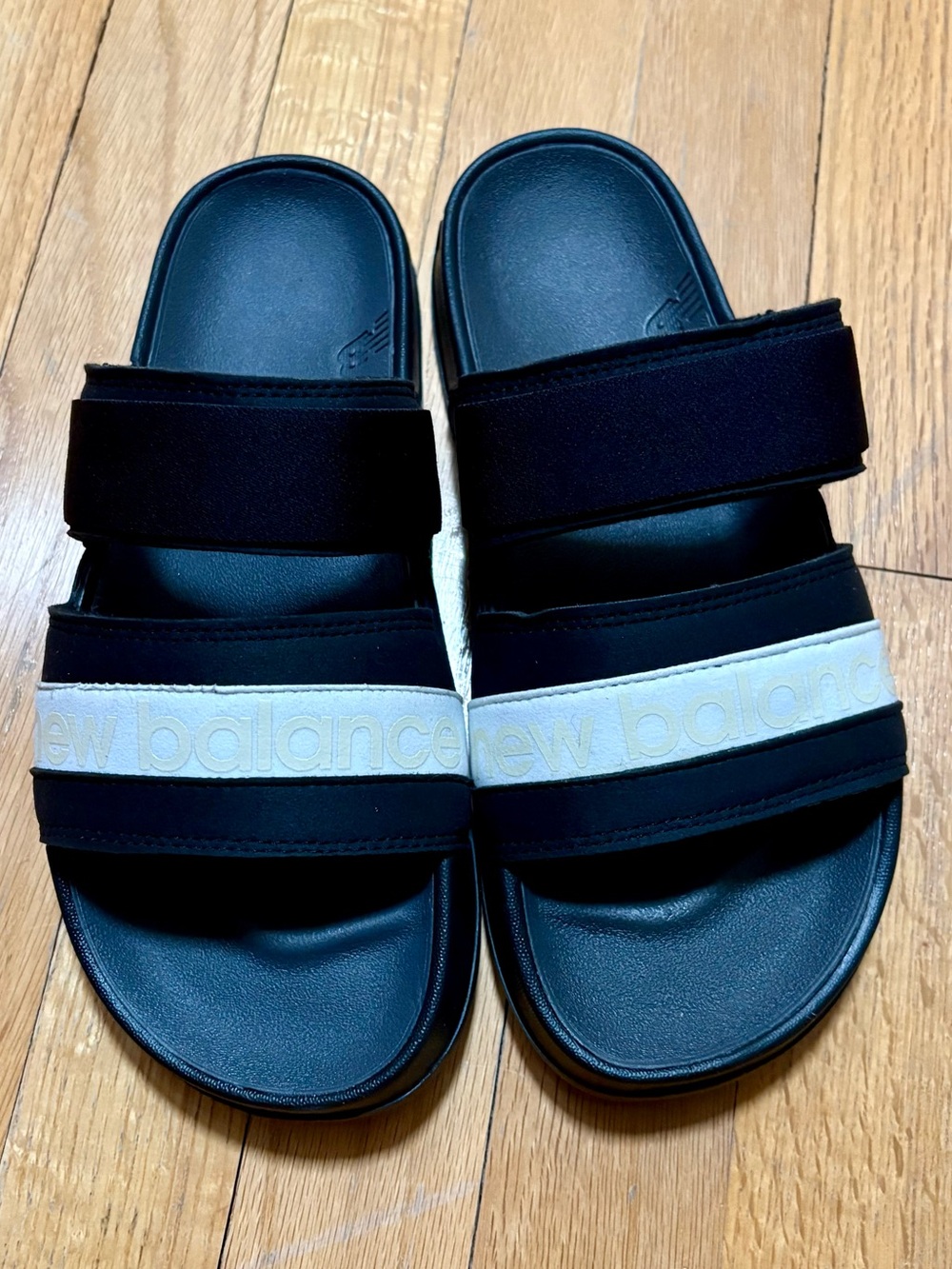 New Balance 202 V1 Black Slides with White Logo Strap
